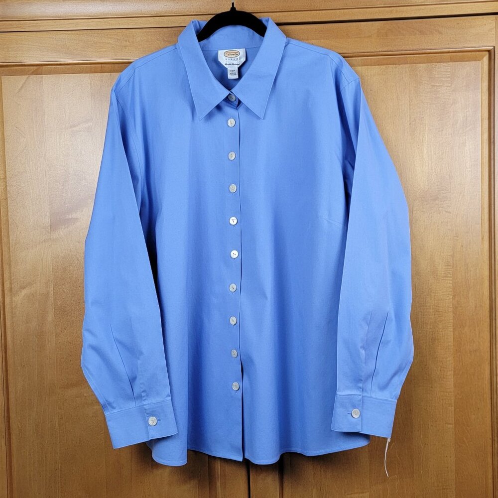 NWT Talbots Wrinkle Resistant Long-Sleeve Blue Cotton Blouse - 24W